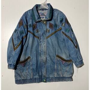 Vintage 80s Current Seen Patchwork Denim Coat Jacket Distressed Women’s Size 4XL